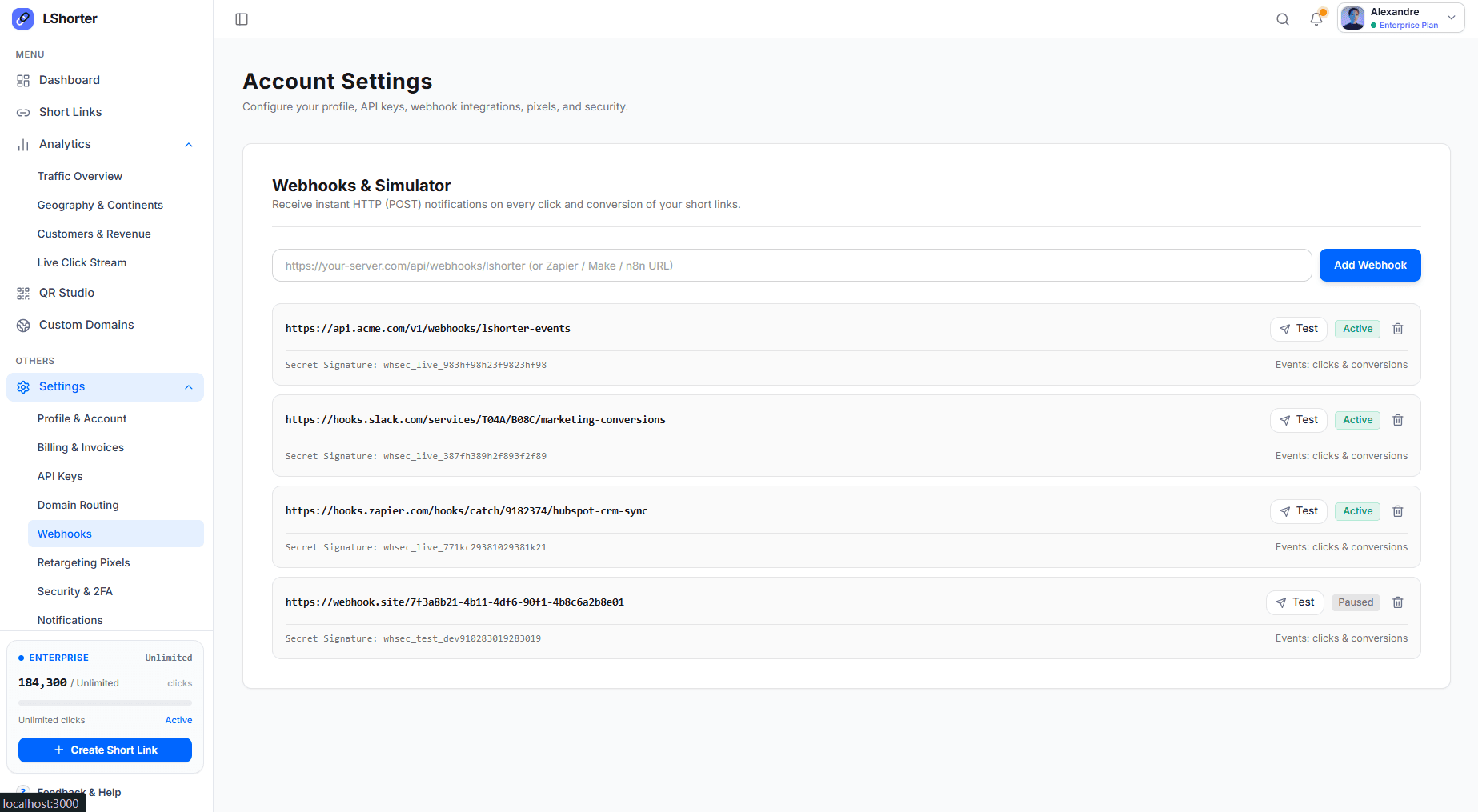 Webhooks & Real-Time Events API